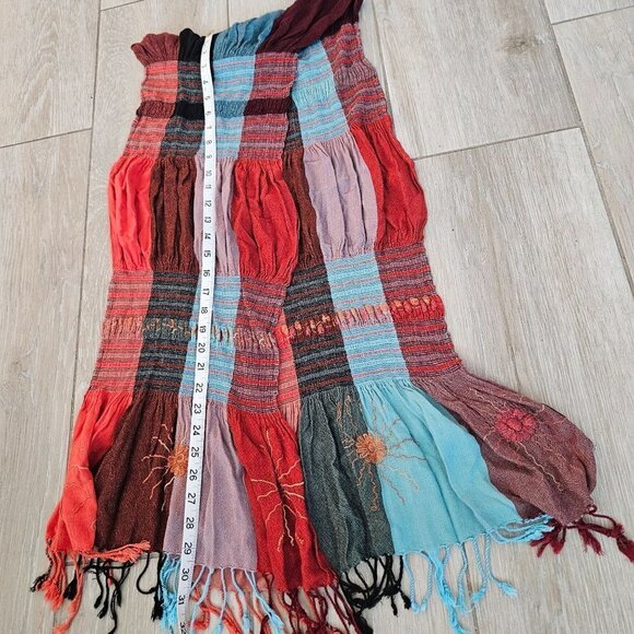Scarf Shawl Women Multicoloured Patchwork Light Ruffled Embroidery Sun Detail - Picture 5 of 8